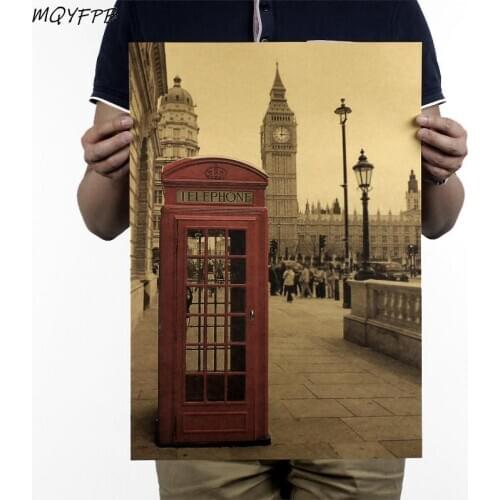 Londons Red Telephone Booth Reminiscence Kraft Paper Poster Home Decoration Painting Room Wall Sticker