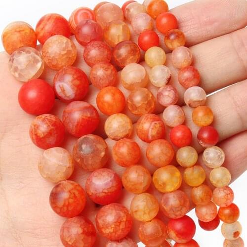 Natural Matte Orange Dragon Veins Agates Stone Round Loose Spacer Beads For Jewelry DIY Making Bracelet Accessories 6 8 10mm