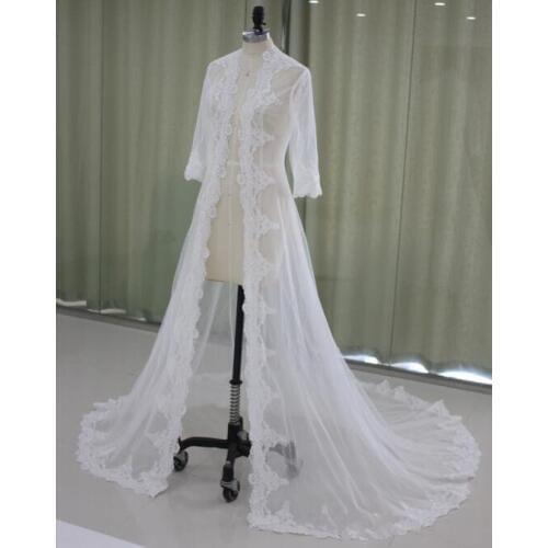 2019 Lace Bridal Wraps Long Sleeves Bridal Coat Sweep Train Wedding Capes Wraps Bolero Jacket Wedding Jacket Wraps Shrugs