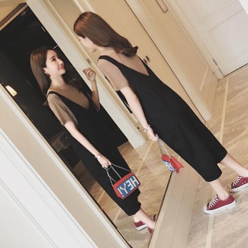 Large Size Wide Leg Suspenders Female Students' Foreign Style Age Reduction Summer New Style Loose and Thin