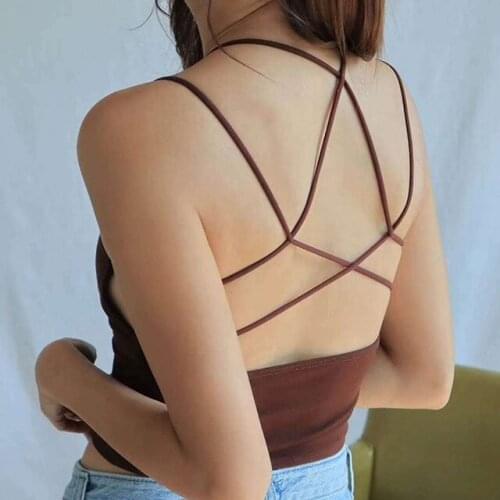 2021 Fashion Summer Women Tanks & Camis Sexy Cross Straps Halter Short Cropped Tops Navel Sexy Crop Top Camisole Bottoming Top