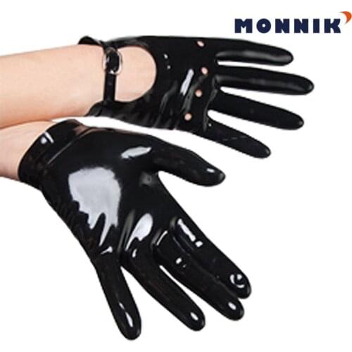 MONNIK latex Sexy Black Latex Gloves Club Wear for Rubber Catsuits Dress