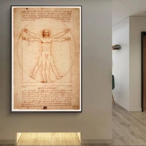 Da Vinci Manuscript Vitruvian Man Study of Proportion Art Canvas Painting Posters and Prints Living Room Home Wall Decor Artwork
