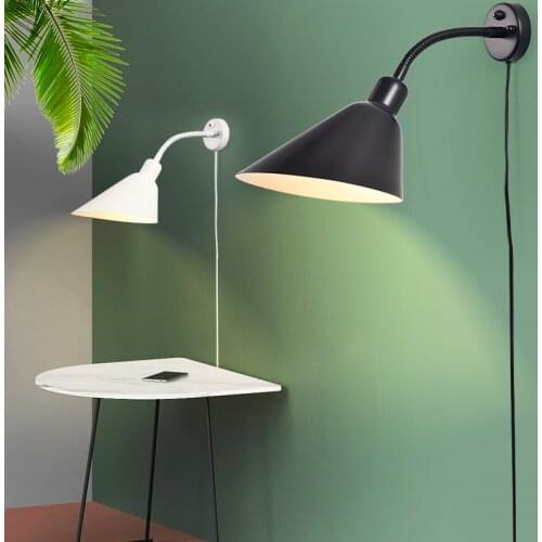 Nordic Wall Lamp With Plug Iron Mirror Light For Living Room Bedroom Bedside Study Modern Home Loft Decor Plug In E27 Wall Light