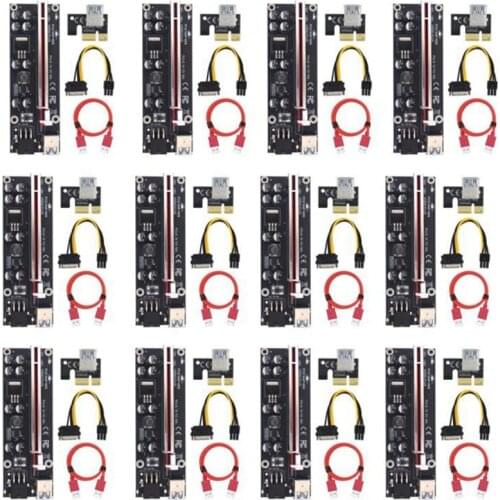 12Pcs VER009S Plus Riser Card SATA 1X to 16X 6Pin USB 3.0 Cable PCIE PCI-E PCI Express Adapter Extender Mining Miner
