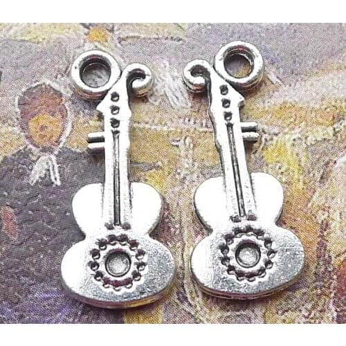Newest 20Pcs 9*21mm Antique Silver Color Alloy Guitar Charms Fashion Necklace Earrings Musical Pendant For DIY Jewelry Making