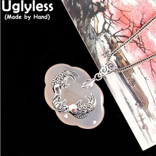 Uglyless Ethnic Abstract Heart Pendants for Women 925 Silver Vintage Marcasite Necklaces NO Chains Thai Silver Garnet Jewel P831