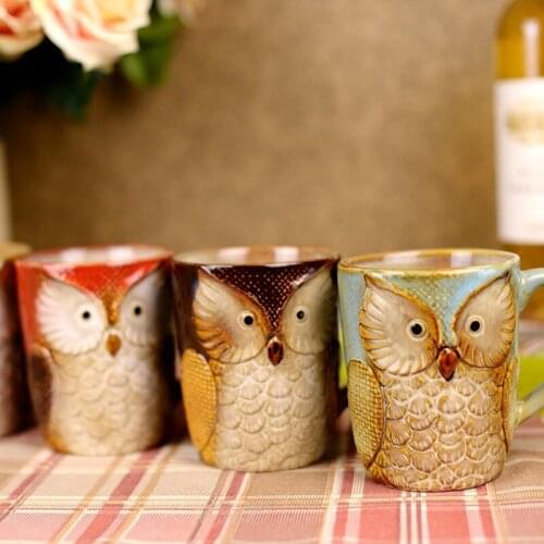 13x11cm Xmas Gift 3D Animal Ceramic owl cup home dec ornament Cartoon Coffee Mug Tea milk Cups