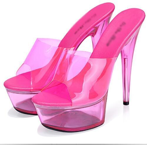 Platform Slippers 15cm Stripper High Heels Jelly Shoes Women Summer Transparent Ladies Party Shoes Fenty Beauty Peep Toe Slides