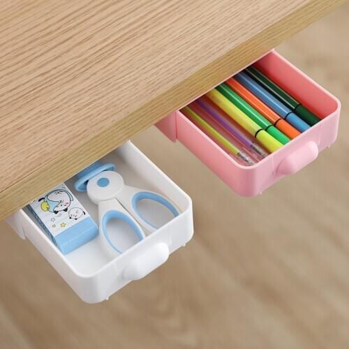 Hidden Table Under Paste Stationery Case Supplies Storage Box Self-Adhesive Under Desk Drawer Organizer Pencil Makeup Holder