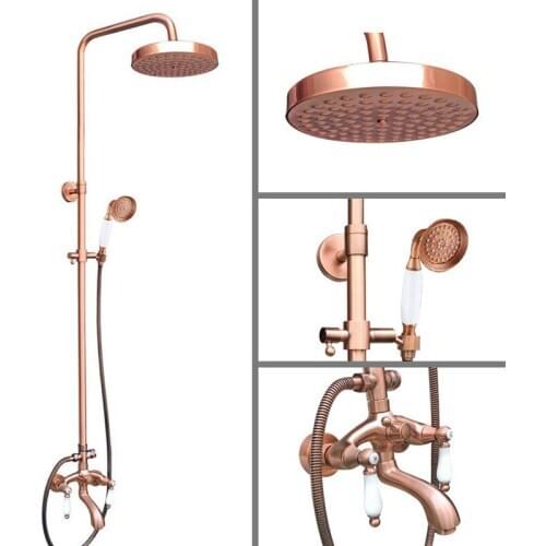 Antique Red Copper Brass Bathroom Shower Faucet Set Bathtub Shower Faucet Bath Shower Tap Rainfall Shower Head arg565