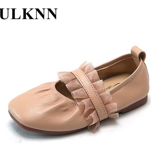 ULKNN Kids Mary Jane Single Shoes Girls 2021 New Spring All-match Shallow Mouth Flat Peas Shoes Black Childrens Flats
