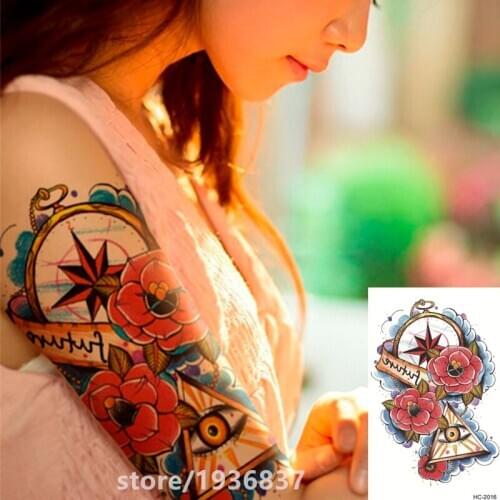 Nu-TATY Waterproof Temporary Tattoo Sticker 22 Set Strange Pattern Style Triangular Eyes Rose Pocket Watch Sea Sail In Painting