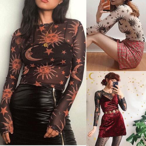 Women Long Sleeve Sheer Mesh Shirt Top Lady Girls See Through Blouse Tee Blouse Swim Cover up