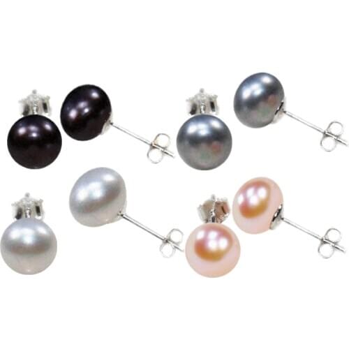 S925 sterling silver natural freshwater pearl earrings for Women 4-9mm high gloss Pearl stud earring jewelry Mothers day gift