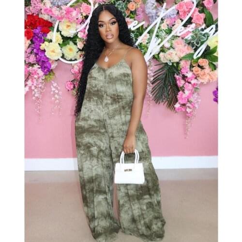 Casual Rompers 2021 Plus Size Sleeveless Jumpsuits Womens Straps Wide Leg Playsuit Oversize Tie-dyed Loose V-neck Overall 4XL