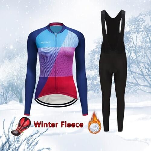 Women Winter Warm Cycling Jersey Set 2021 Fashion Thermal Fleece Road Bike Clothing Female Bicycle Clothes MTB Suit Uniform Kit