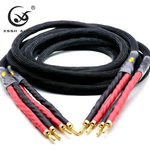 1 pair XSSH audio Hi-end DIY HIFI Gold Plated 4 banana plugs to 4 banana plugs Silver Plated speaker cable Cord Wire