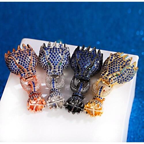1 piece/Lot Luxury Fashion Gold Color Bracelet Clasp Copper Inlaid Blue Zirconium Leopard Head Bite Chain Shape DIY Bracelet