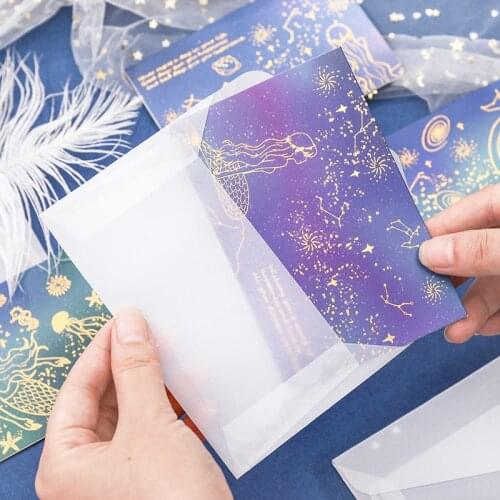 1PC Sulphuric Acid Paper Bronzing Folding Greeting Card Envelope Set Holiday Birthday Postcard High-end Beautiful Souvenir
