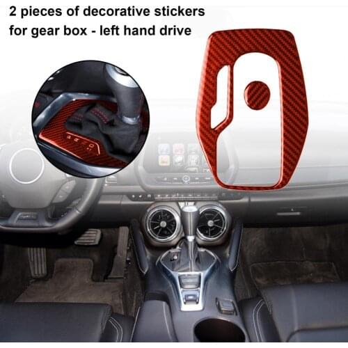 2Pcs Panel Decor Sticker Decorative Waterproof Red Carbon Fiber Shift Knob Panel Cover for Chevrolet Camaro 2017-2019 Left Drive