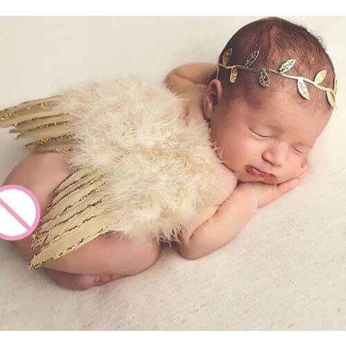 2pcs/Set Newborn Baby Angel Wings Photography Props Clothes 0-6M Infant Leaf Hairband Feather Angel Wings Toddler Photo Prop