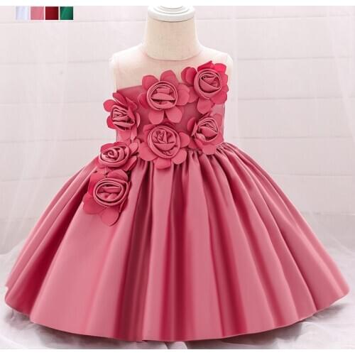 2021 Korean Version of The Sweet Childrens Host Evening Dress Satin Decal Catwalk Dress Baby Dress Girl