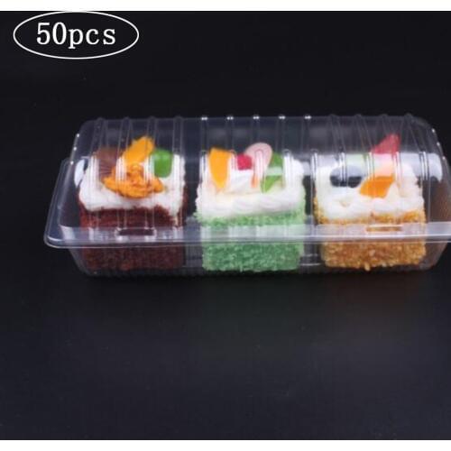 50pcs Disposable Swiss Roll Cake Box Clear Bakery Boxes And Packaging Sushi Take Out Box Rectangle Fruit Bread Packing Container