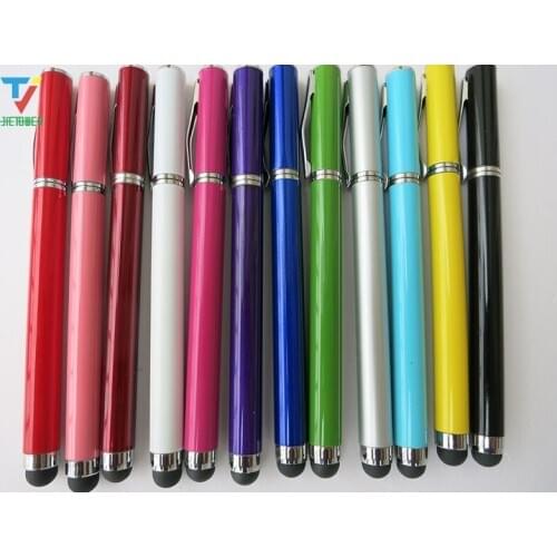 500pcs/lot Capacitive Touch Screen Stylus with Ball Point Pen for IPad Samsung Galaxy Tab Tablet PC 2in1 StylusPen Wholesale