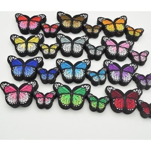 60pcs 4x3cm 7x5cm Iron On Patch Sew Embroidered Trim Standard butterfly fabric stickers for diy sewing craft
