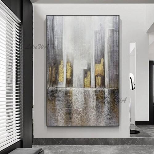 Handmade Abstract Oil Painting Filld With Vertical Stripes And Gold Veins Wall Picture Modern Art For The Restaurant Unframed