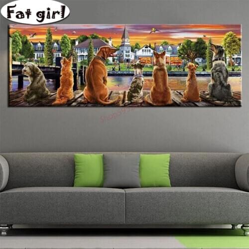 Large Diamond Painting Animal dog picture 5d Cross stitch mosaic Embroidery House building full square round drill Decoration