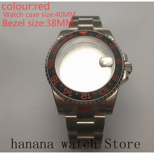 Suitable for Mingzhu2813 stainless steel automatic winding 40mm case, sapphire digital rotating black bezel, red lettering