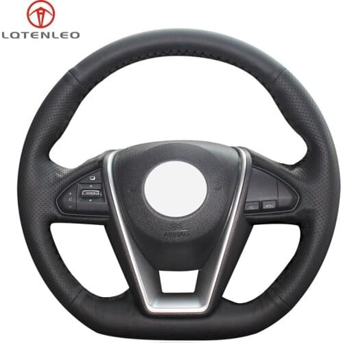 LQTENLEO Black Genuine Leather DIY Hand-stitched Car Steering Wheel Cover For Nissan Lannia 2015-2019 Maxima 2016-2019