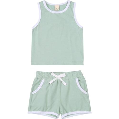 Baby’s Casual Vest and Shorts Suit Fashion Color-block Sleeveless Tops and Elastic Short Pants