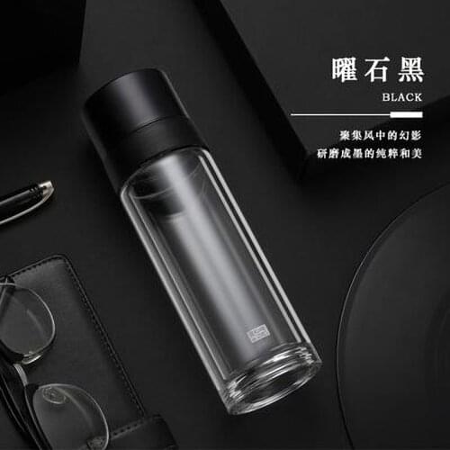 Wbwbmy Double-layer Tea Cup, Glass Tea and Water Separation Cup, Mens Office Business Gift with Gift Box Insulated Water Bottle