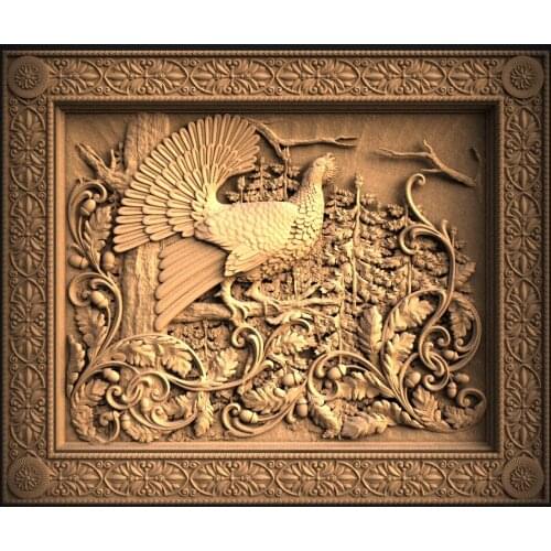 Pheasant in frame 3d model relief STL format model file CNC router design files engraving carving
