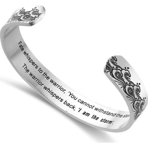 Hot wave pattern lettering Fate whispers to the warrior inspirational titanium steel bracelet