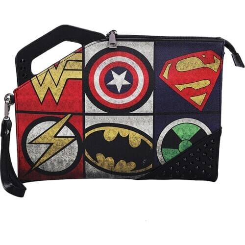 Marvel Avengers Unisex Clutches Captain America Superman Fashion Retro PU Rivet Gothic Punk Handy Wrist Envelope Purse Bag