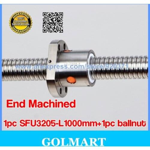End machined Zero Backlash Screw BallScrew Set 1 pc SFU3205 Ball Screw - L 1000mm + 1pc 3205 BallScrew Ball Nut Z Axis for CNC