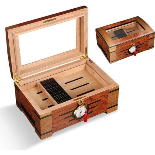 Galiner Spain Cedar Wood Cigar Humidor Box Home Glass Fit About 70 CT Humidor De Puros W/ Hygrometer Humidifier Cigar Box