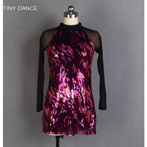 Boyshort Multi-colored Sequin Unitard Long Sleeve Dance Costume for Child and Adult Stage Performance Jazz Dance Wear 20168