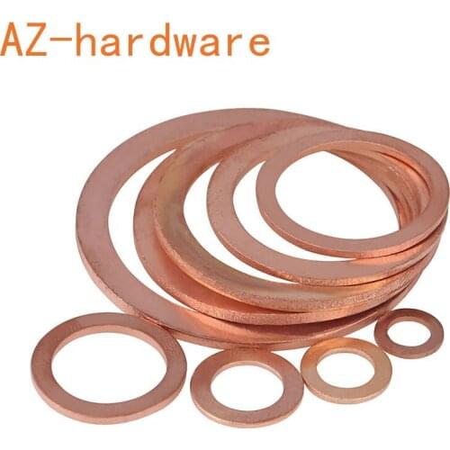 Copper Gasket Marine Sealing Washer 1-1.5-2mm Thick Flat Gasket Inner Diameter M5-m6-m8-m10 To M48 50PCS