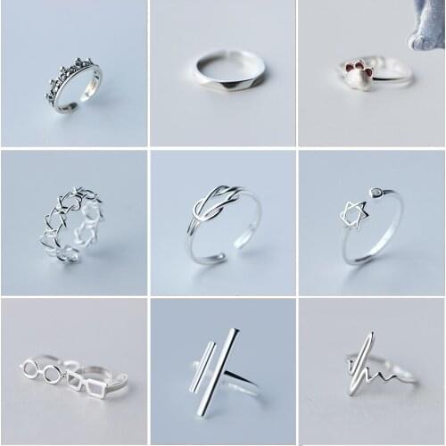 Cute Cat Paw Letter Linked Star ECG Ring Silver Color Geometric Adjustable open Rings For Women Birthday Jewelry Friend Gift