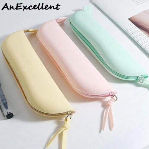 Cute Cartoon Kawaii Silicone Pencil Case Portable Silicon Pen Pencil Bag Makeup Cosmetic Pocket School Stationary Case For Gift