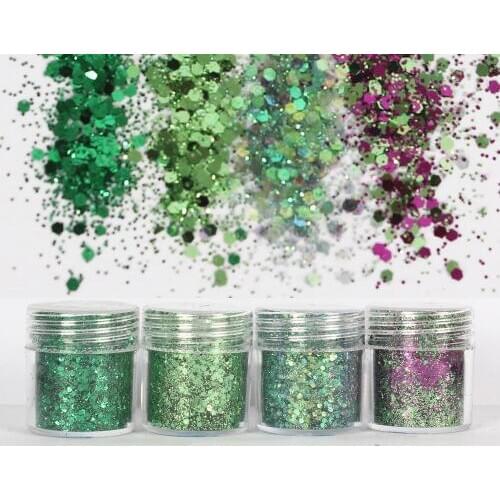 4pot/lot Green Set UV Resin Mold Filling Material Hexagon Glitter 1mm Sequin Mixed For Diy Epoxy Resin Crafts Decro fill Pigment