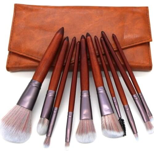 11pcs A Set with Bag Logs Makeup Brushes Cosmetic Face Foundation Power Eyeshadow Blush Make Up Brush Kit Maquiagem Cotton Pad