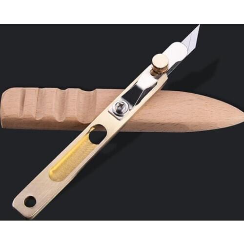 Stainless steel Leather Knife Skiving Knife with Brass Handle Leather Edging Working Knife Cutting Tools for DIY Leather craft