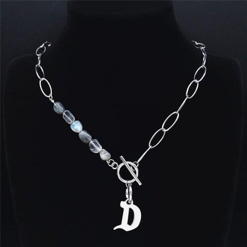 Stainless Steel Flash Stone Statement Necklace Women Hip Hop D Letter Necklaces Jewelry acero inoxidable joyeria NXS03
