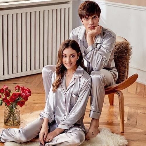 Xifenni Silk Pajama Sets Female Silky High Quality Faux Silk Couple Sleepwear Man Woman Clothes Pants Two-Piece Sets X9942